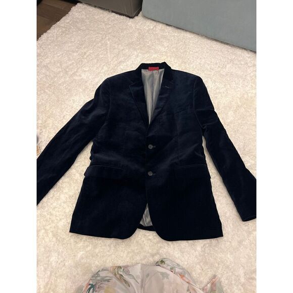 Alfani Men's Slim Fit Solid Velvet Sport Coat Blazer Navy Blue *see measurements - Picture 3 of 5